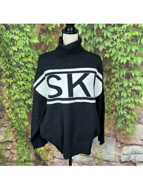 SKI Black Turtleneck Sweater, XXL